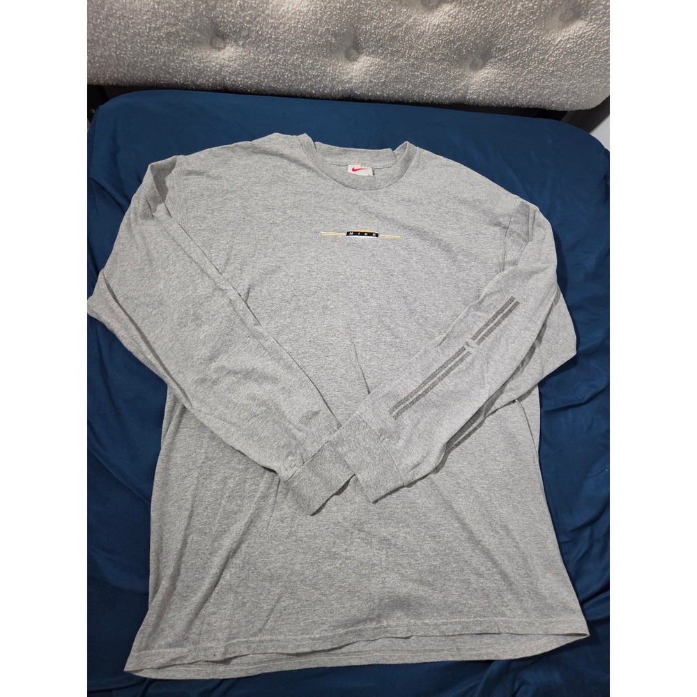 Vintage 1999 Nike Long Sleeve Center Logo T-Shirt Gray Made in USA Mens Large